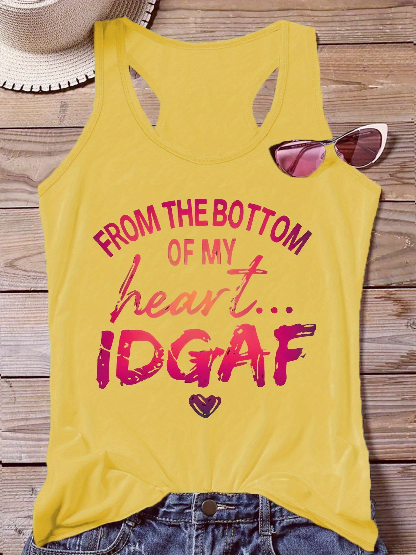 Letter Print Crew Neck Tank Top, Casual Sleeveless Top For Summer & Spring, Women's Clothing
